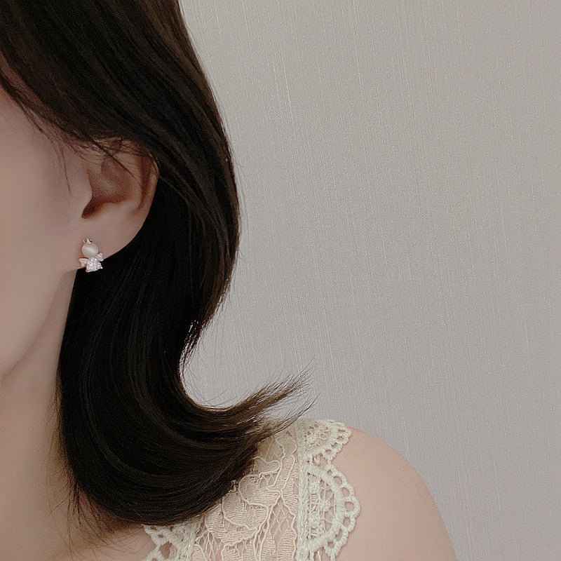 Women's French Style Sterling Sier Needle Angel Earrings