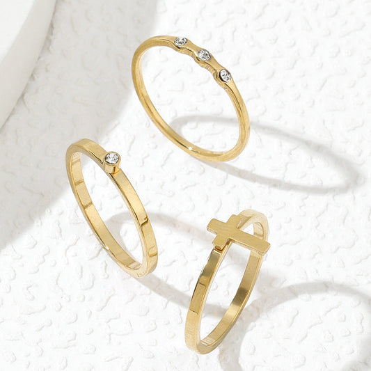 Fashion Stainless Steel Ornament Diamond Cross Rings