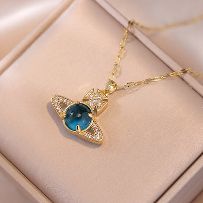 Blue Green Beads Saturn High Sense Necklaces