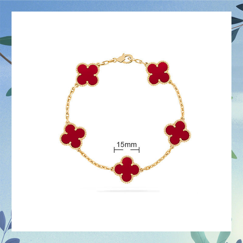 Red Agate Clover Female Pork Belly White Shell Bracelets
