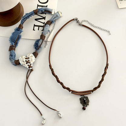 Personality Denim Winding Heart Niche Design Necklaces