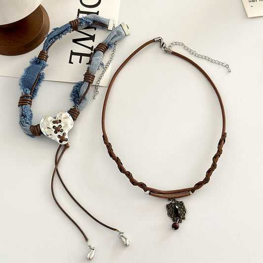Personality Denim Winding Heart Niche Design Necklaces