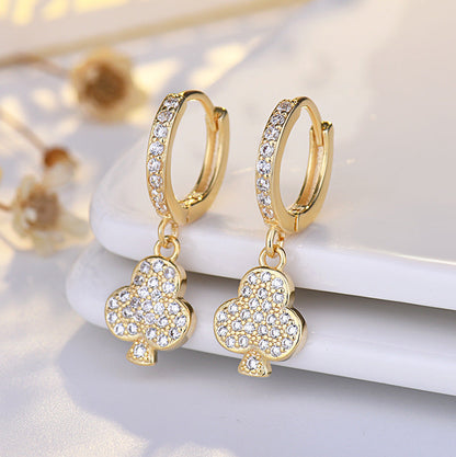 Sier Heart-shaped Ear Clip Female Fresh Refined Rhinestone Earrings