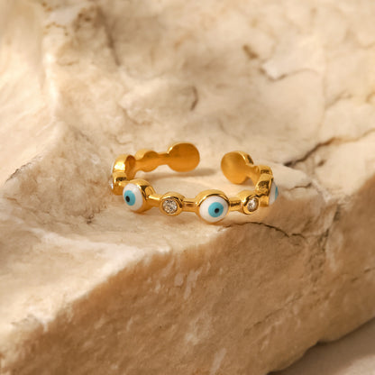 Women's Gold-plated Stainless Steel Devil's Eye Open Rings