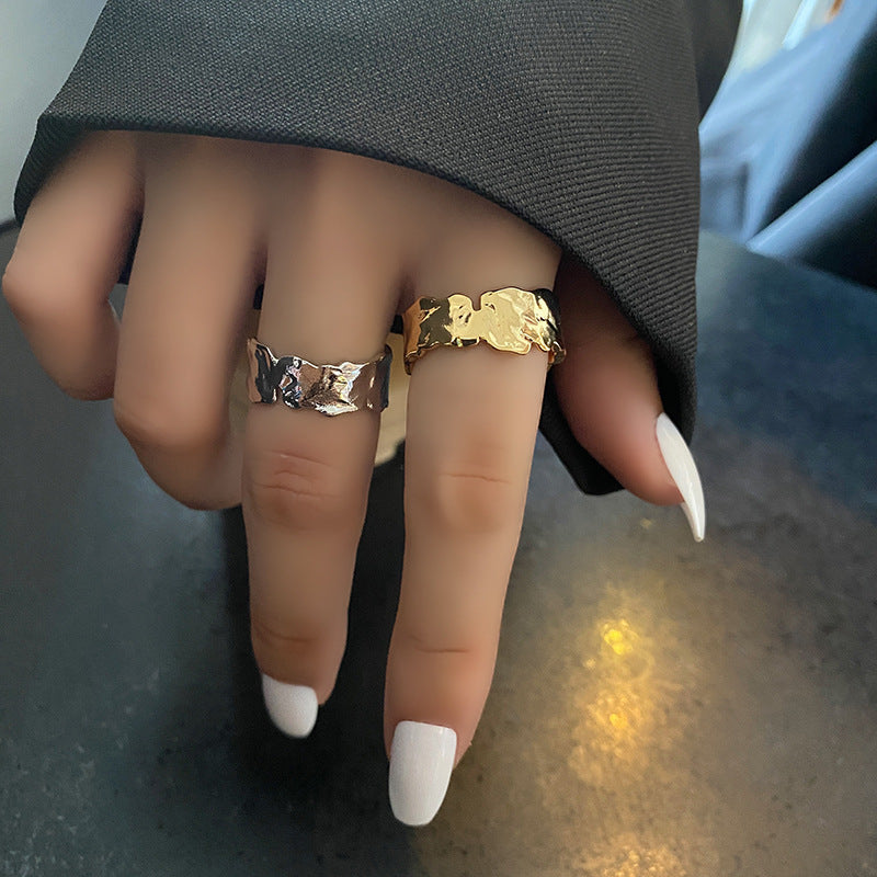 Fashion Tin Foil Irregular Metal Female Rings