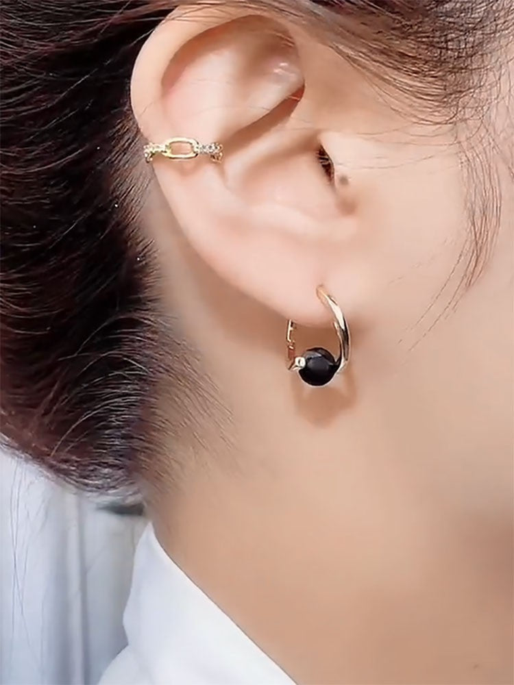 Women's Design Karat Black Elegant Crystal Ear Clip Light Luxury Earrings