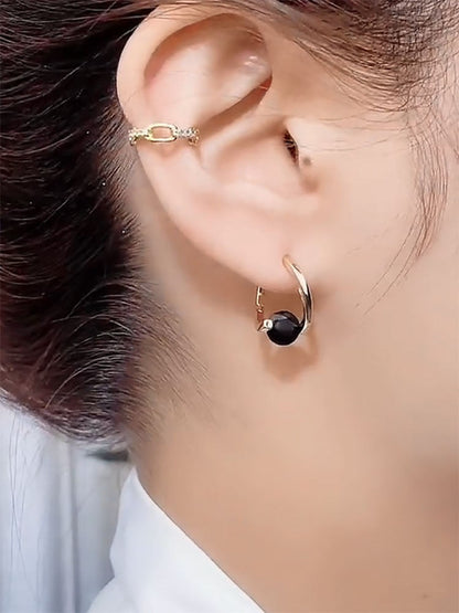 Women's Design Karat Black Elegant Crystal Ear Clip Light Luxury Earrings