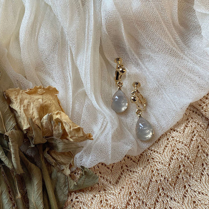 Painting Mist Blue And Orange Raindrop Earrings