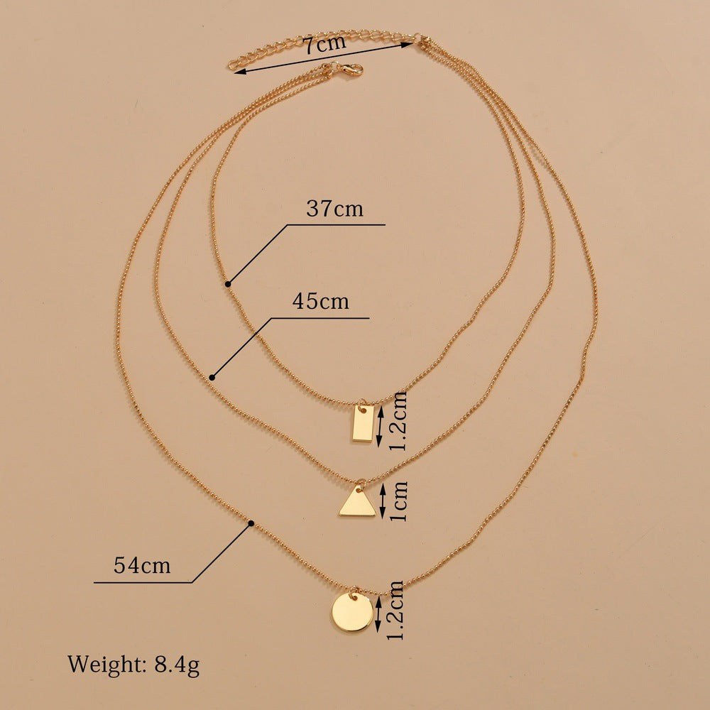 Iron Square Triangle Round Pendant Fashion Necklaces