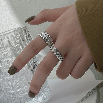 Croissant Female Fashion Geometry Pattern Vertical Open Sier Design Rings