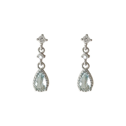 Women's Lake Blue Drop-shaped Zircon For French Simplicity Earrings