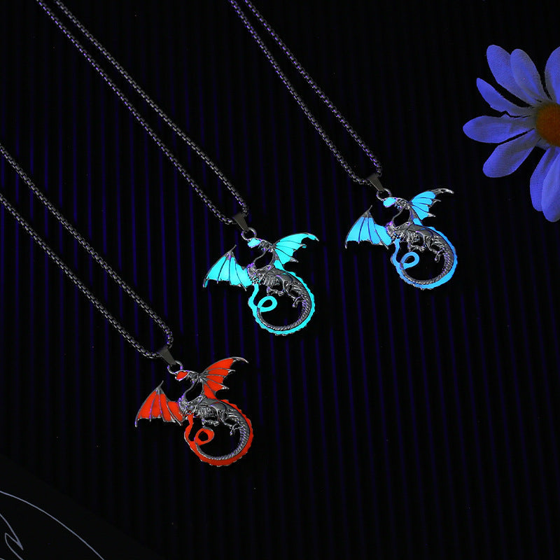 Men's Luminous Flame Dragon Pendant Trendy Fashionable Man Couple Necklaces