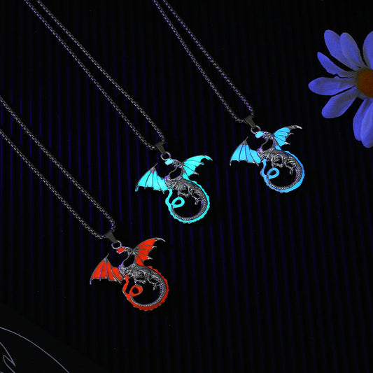 Men's Luminous Flame Dragon Pendant Trendy Fashionable Man Couple Necklaces