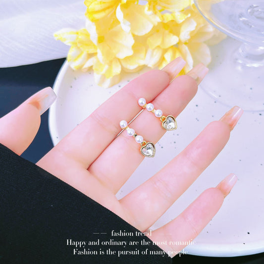 French Style Pearl Heart-shaped Ear High-grade Earrings