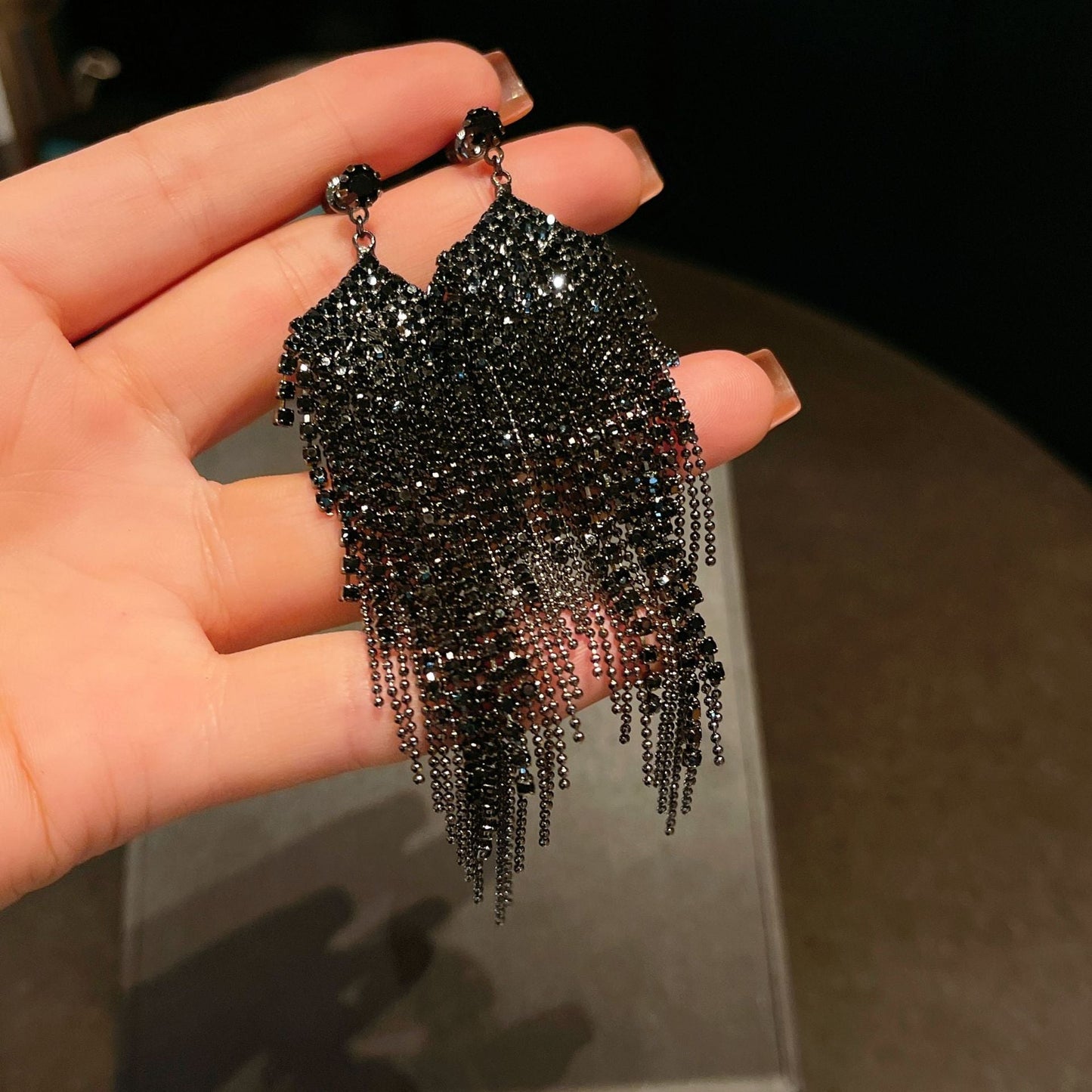 Exaggerated Personalized Full Diamond Waterfall Tassel Dangle Earrings
