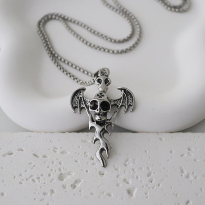 Men's Halloween Bat Skull Pendant Personality Dark Style Trendy Punk Necklaces