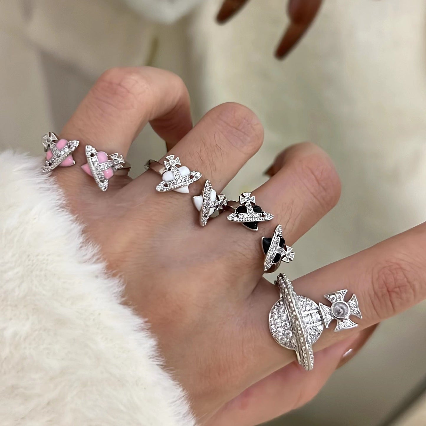 Open Double Planet Personality Trendy Cool Flash Twin Free Rings