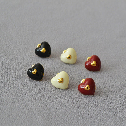 Simple Enamel Drip Glazed Heart Brass Gold Earrings
