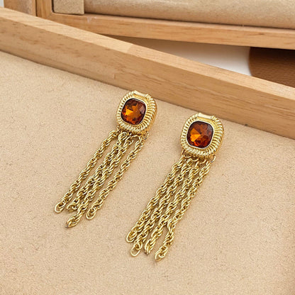 Women's French Retro Graceful Geometric Tassel Long Ancient Stroke Light Earrings