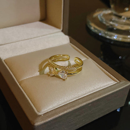 Pearl Zircon With Diamond Open Adjustable Rings