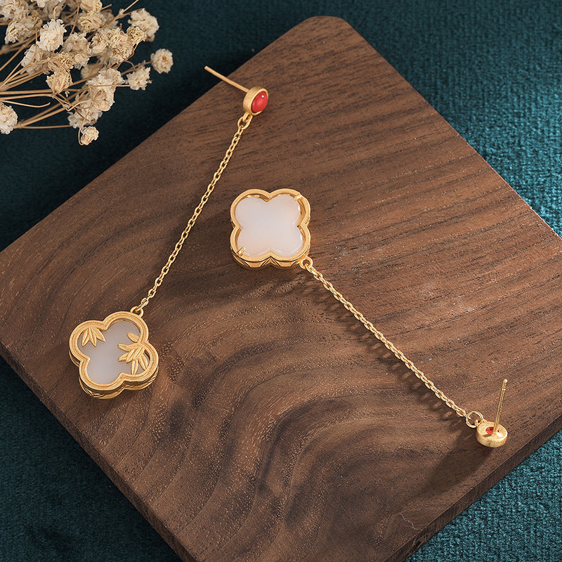 Women's Matching Sier Needle Jade South Red Earrings