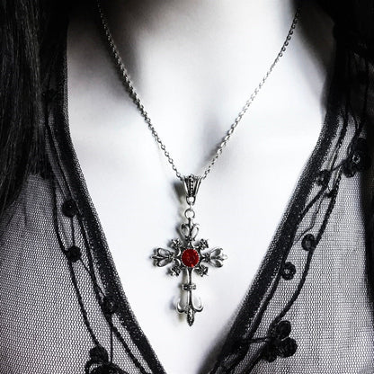 Vintage Ruby Cross Gothic Dark Stylish Necklaces
