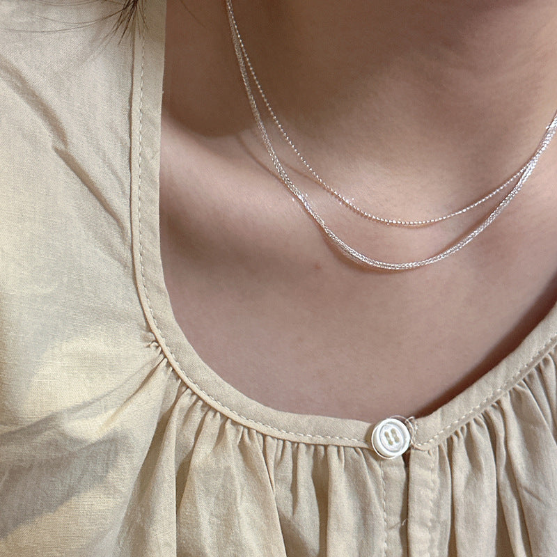 Stackable Flash Bead Simple Style Design Side Clavicle Necklaces