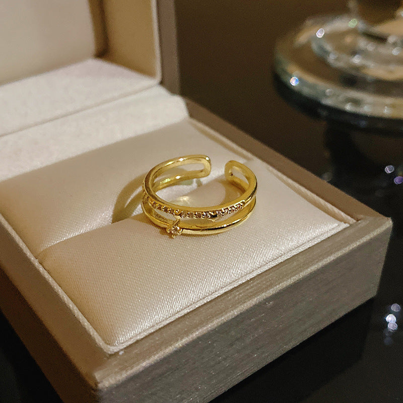 Pearl Zircon With Diamond Open Adjustable Rings