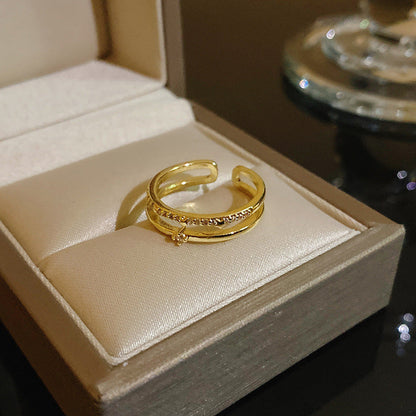 Pearl Zircon With Diamond Open Adjustable Rings