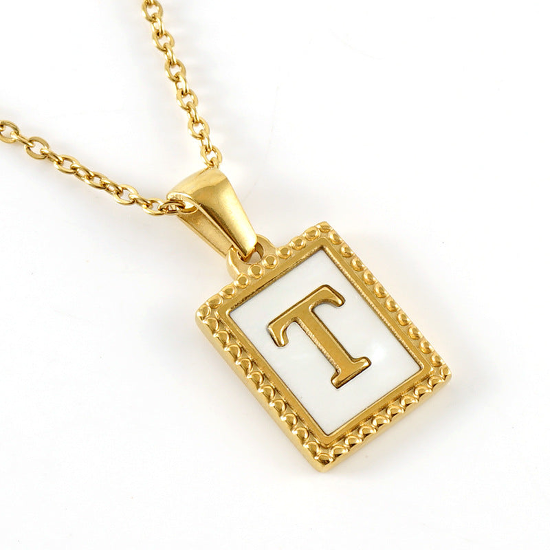 Gold Stainless Steel Shell Letter Female Titanium Pendant Necklaces