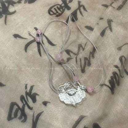 Ancient Chinese Style Koi Lotus Sier Safety Necklaces