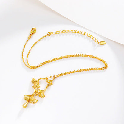 Female Brass Gold-plated Summer Niche High-grade Sense Ginkgo Necklaces