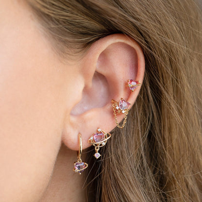 Love Moon Asymmetric Trendy Exquisite Pink Earrings