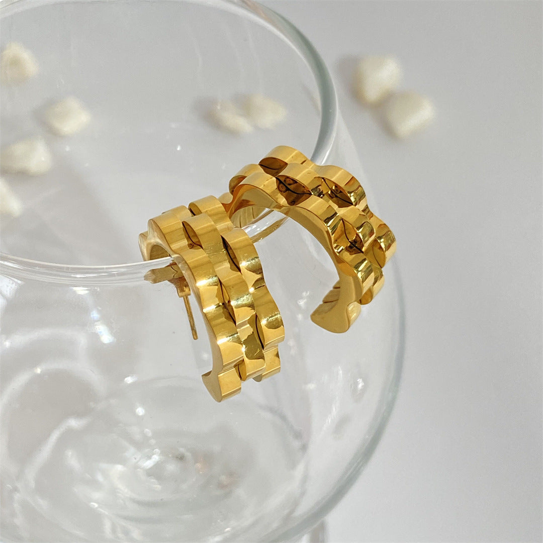 Style Crawler Stitching Two-color Watch Chain Titanium Steel Vacuum Earrings