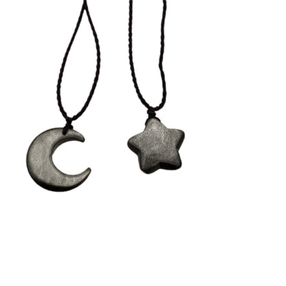 Couple Dark Sier Diamond Star Moon Braid Necklaces
