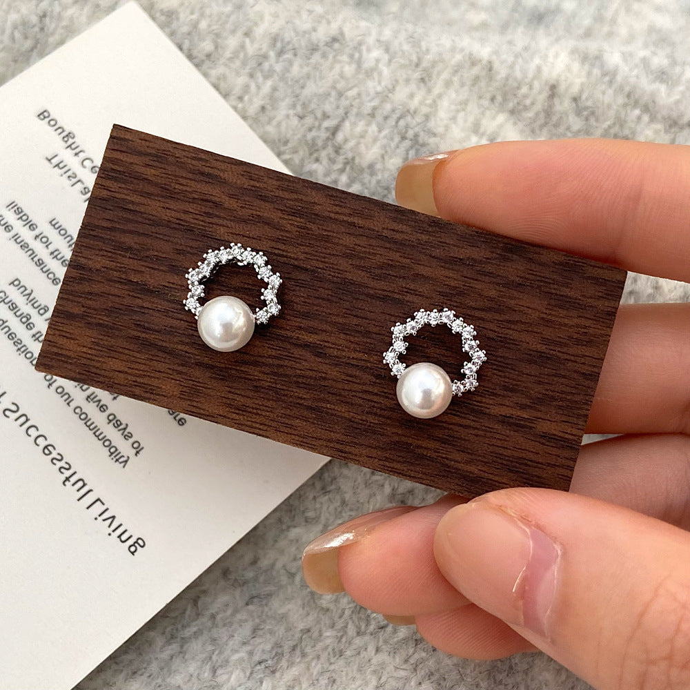 Women's Light Luxury Pearl Zircon For Niche Earrings