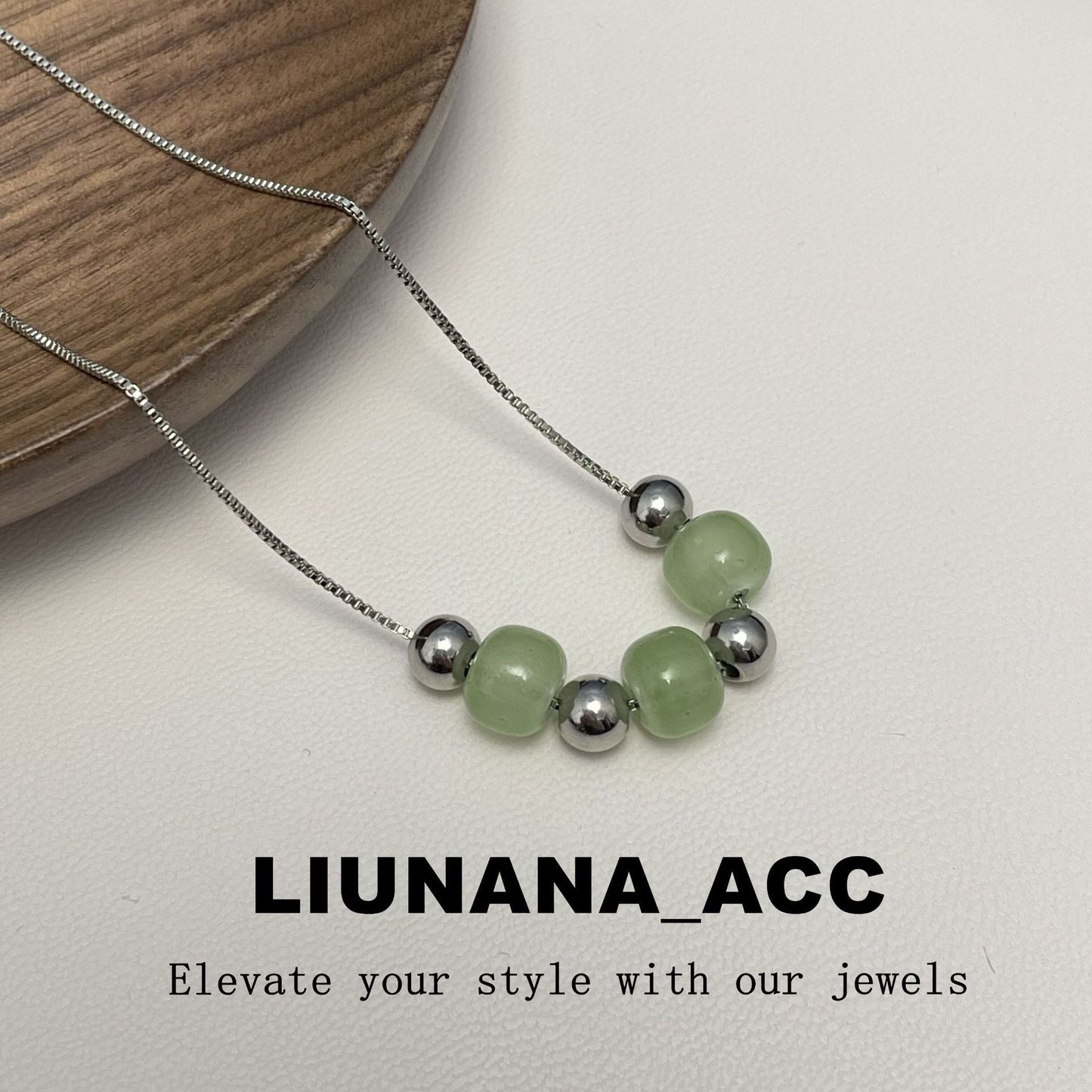 Women's Lucky Beads Imitation Jade Sweater Chain Necklaces