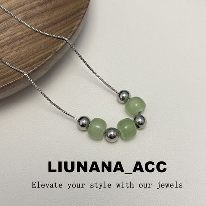 Women's Lucky Beads Imitation Jade Sweater Chain Necklaces