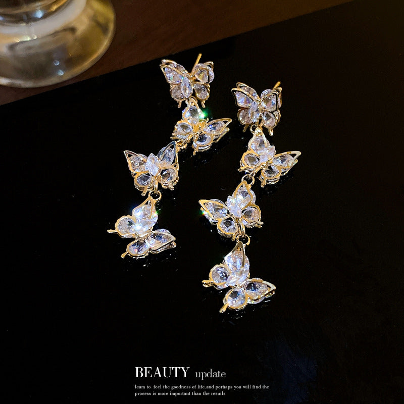Sier Needle Unique Design Zircon Butterfly Earrings