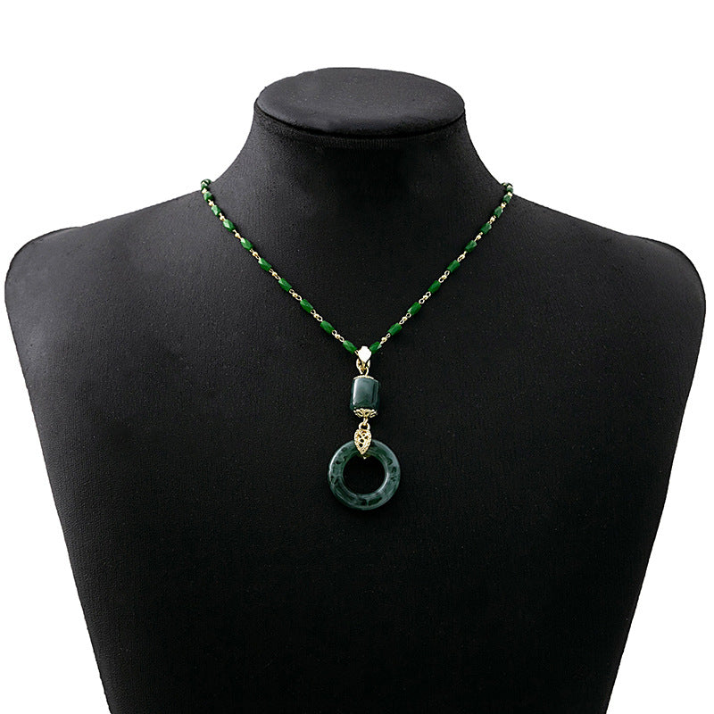 Women's Retro Emerald Gradient Peace Buckle Bamboo Necklaces