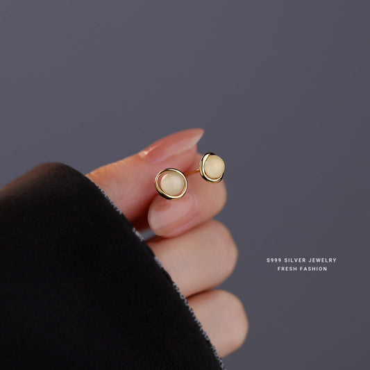 Women's Sier Opal Stone Ear Korean Light Luxury Temperament Earrings