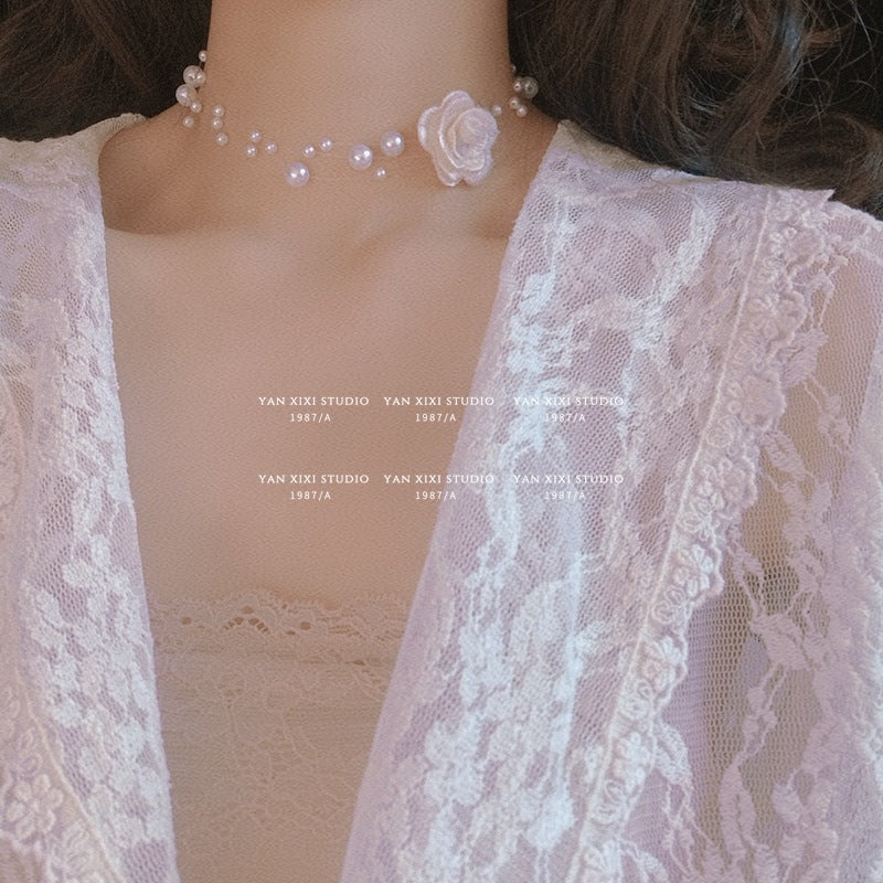 Vintage Flower Fish Line Short Pearl Necklaces