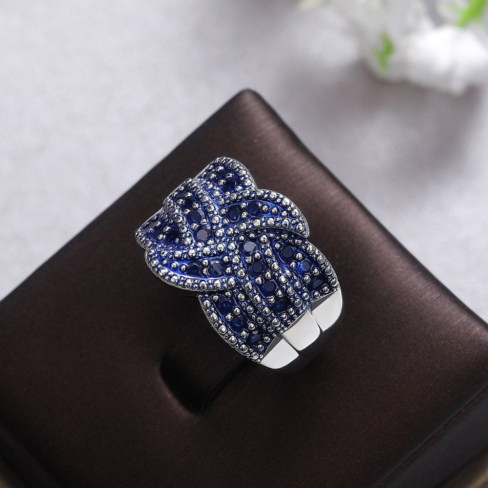 Women's Shi Man Inlaid Sapphire Blue Zircon Rings