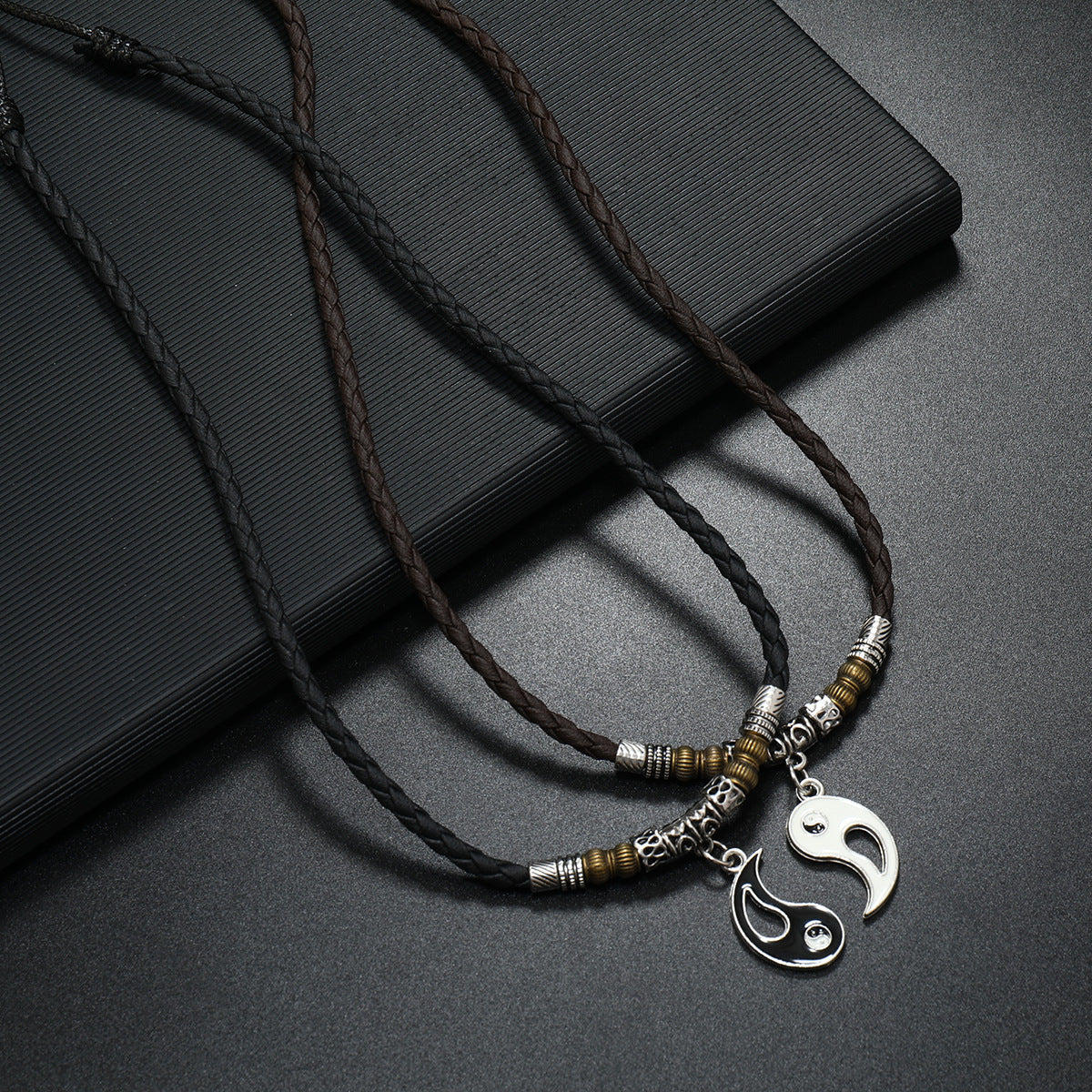 Women's & Men's Dragon Yin And Yang Leather String Pair Of Necklaces
