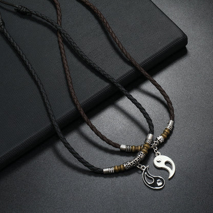 Women's & Men's Dragon Yin And Yang Leather String Pair Of Necklaces