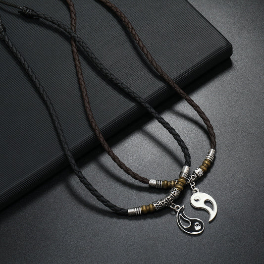 Women's & Men's Dragon Yin And Yang Leather String Pair Of Necklaces