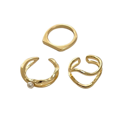 Geometric Style Pearl Three-piece Set Index Rings
