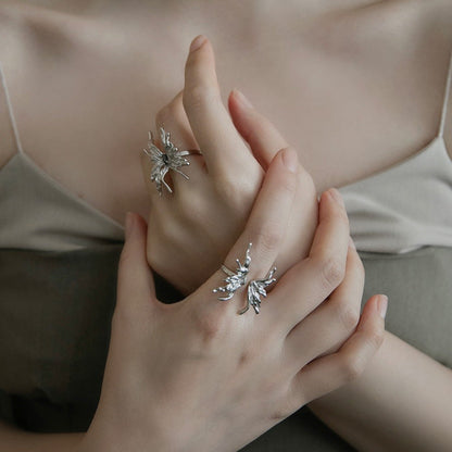 Women's Sier Personality Butterfly Retro Fashion Micro Inlaid Zircon Open Rings