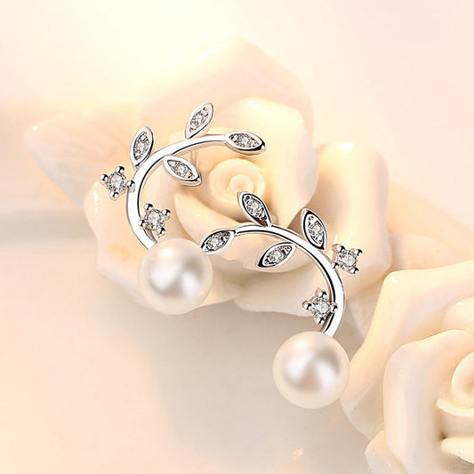 Fresh Flower Pearl Simple Branches Ear Earrings