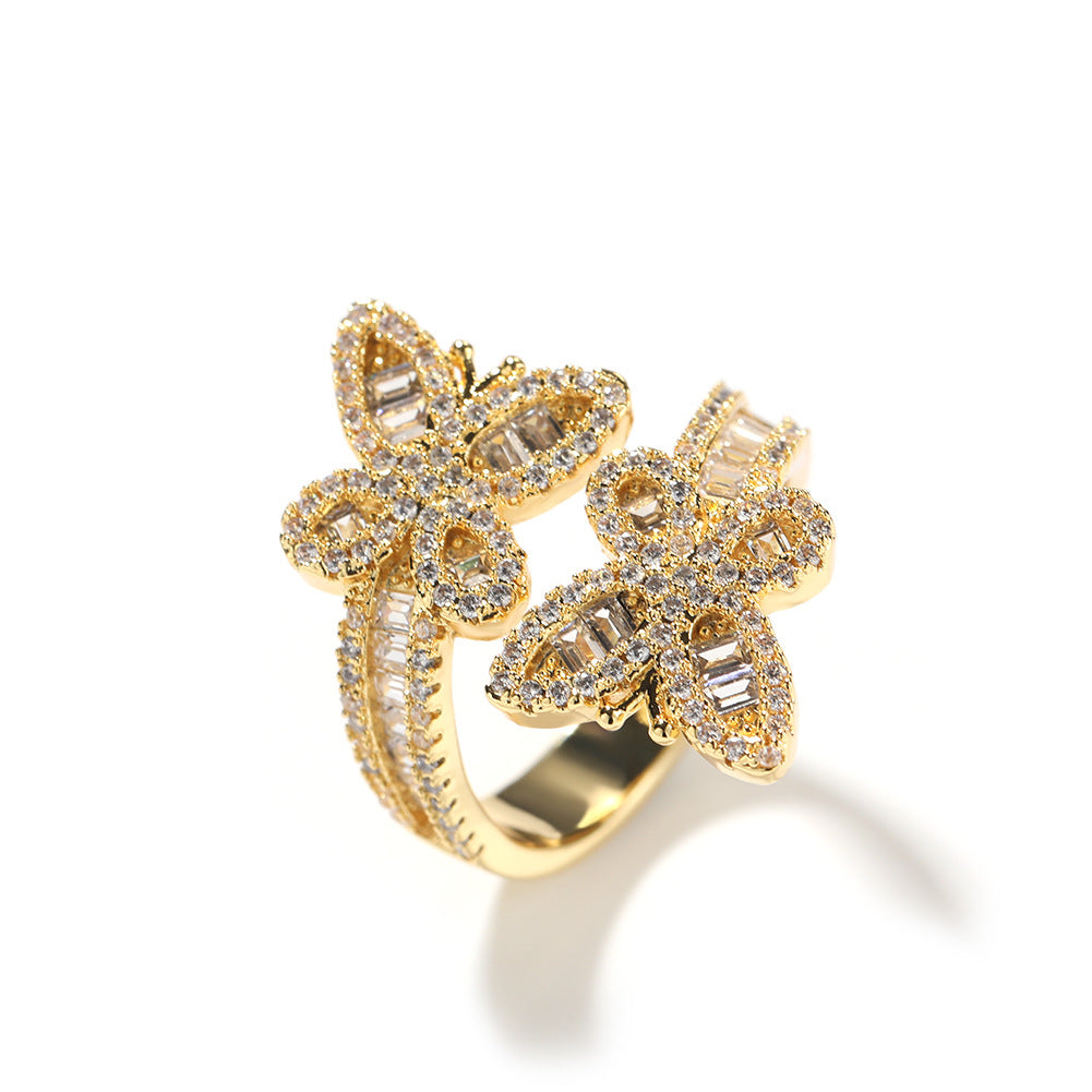 Women's & Men's & Diamond Staggered Butterfly Opening Fashion Rings